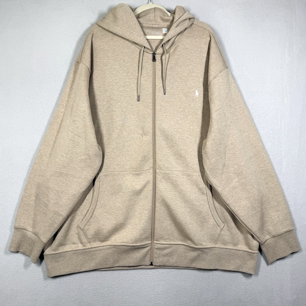 Polo Ralph Lauren Hoodie Mens 4XB Full Zip Pony Logo Stretch Hood Jacket Beige